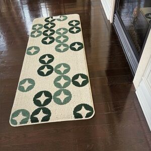 Geometric Patterned Runner Rug in Green and Cream